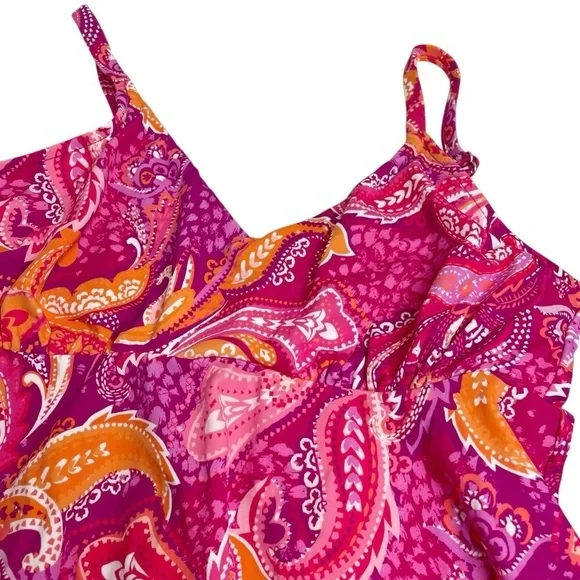 Swim Solutions Fuchsia Pink V-Neck Printed Underwire Tankini Swim Top 12 New - Picture 3 of 7